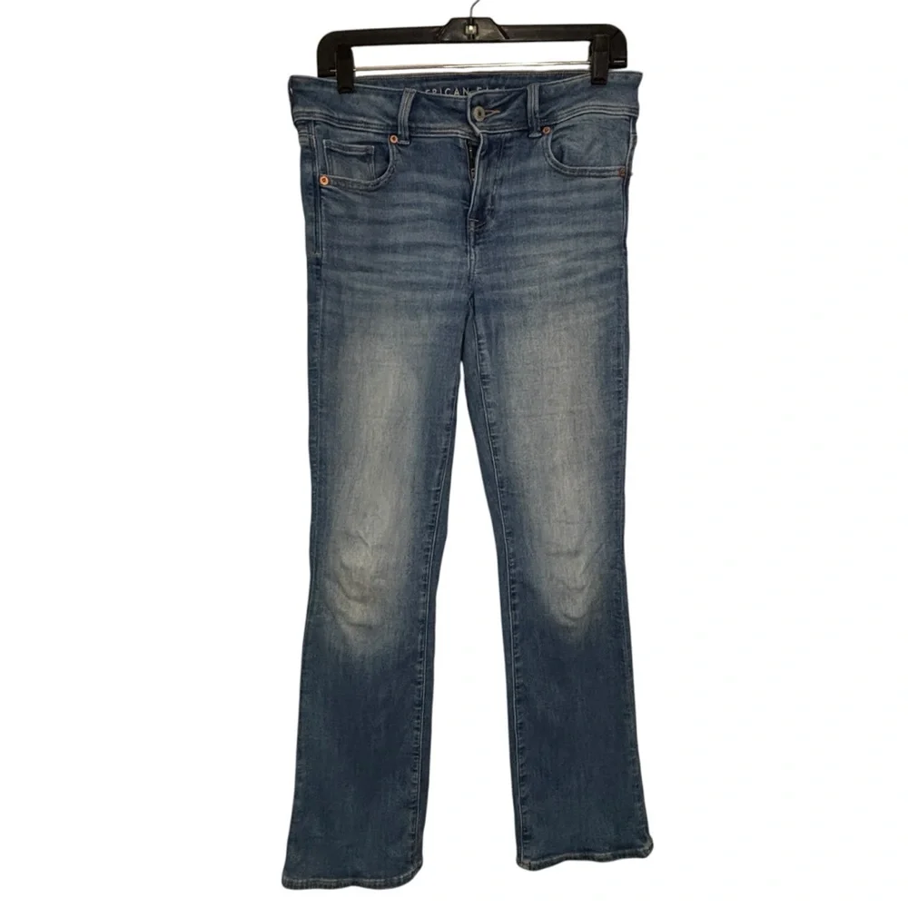 American Eagle Next Level Stretch High Rise Kick Boot Jeans in Light Wash Denim - Picture 12 of 12